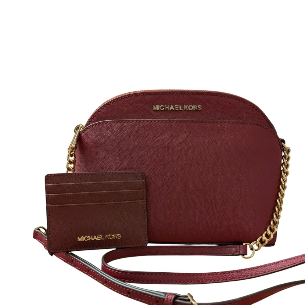 Michael Kors Set Travel Medium Burgundy maroon Dome Crossbody Bag & cardholder